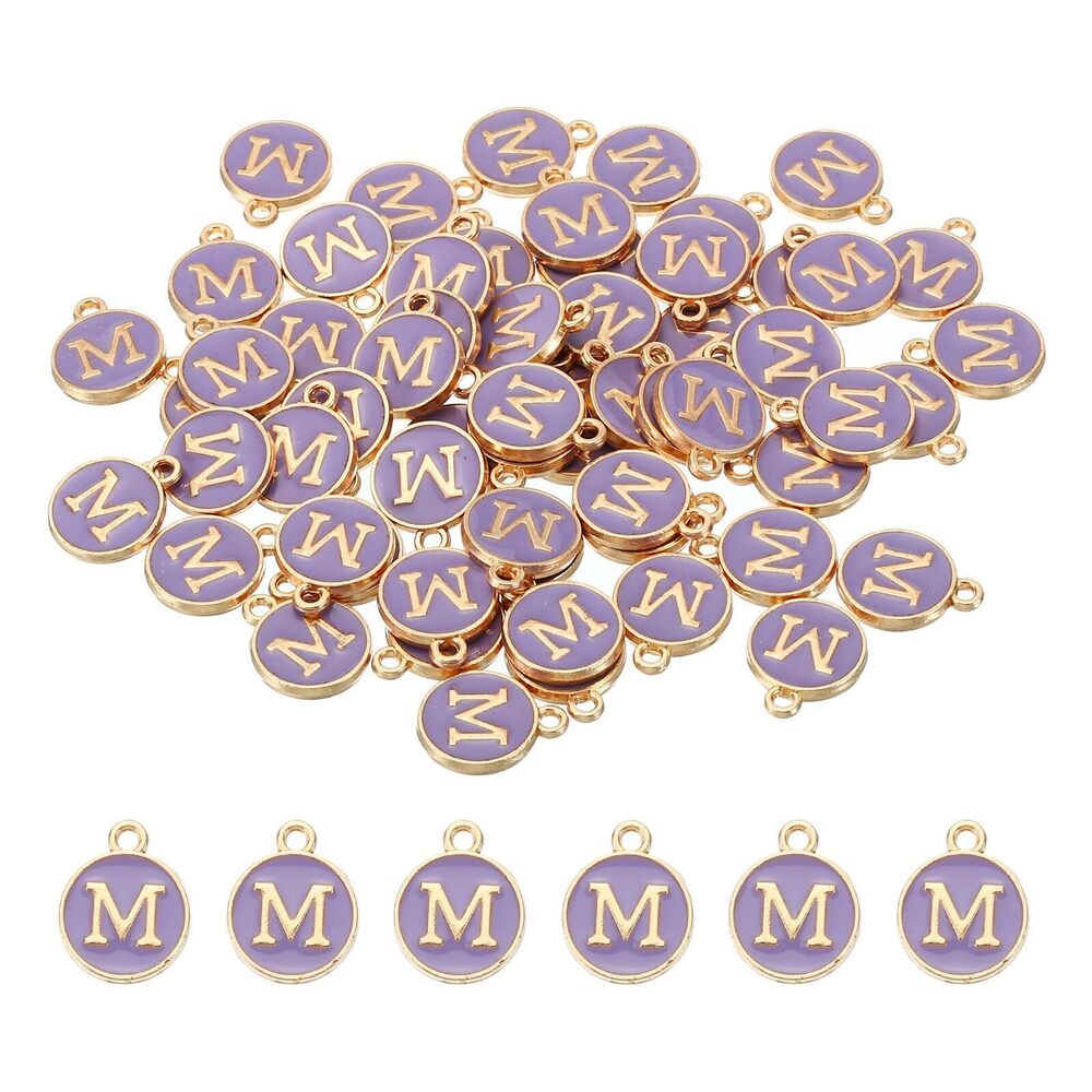 8002 Letter Charm M, 60Pcs Double Sided Alphabet Initial Charm Pendants